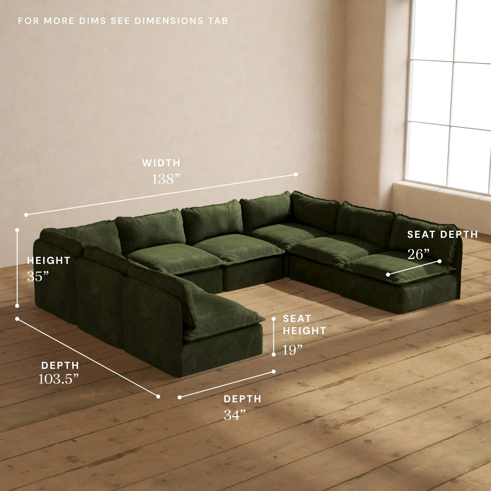 Modular Performance 8-Seater Open-Ends U-Sectional in Olive | Deluxe Blend