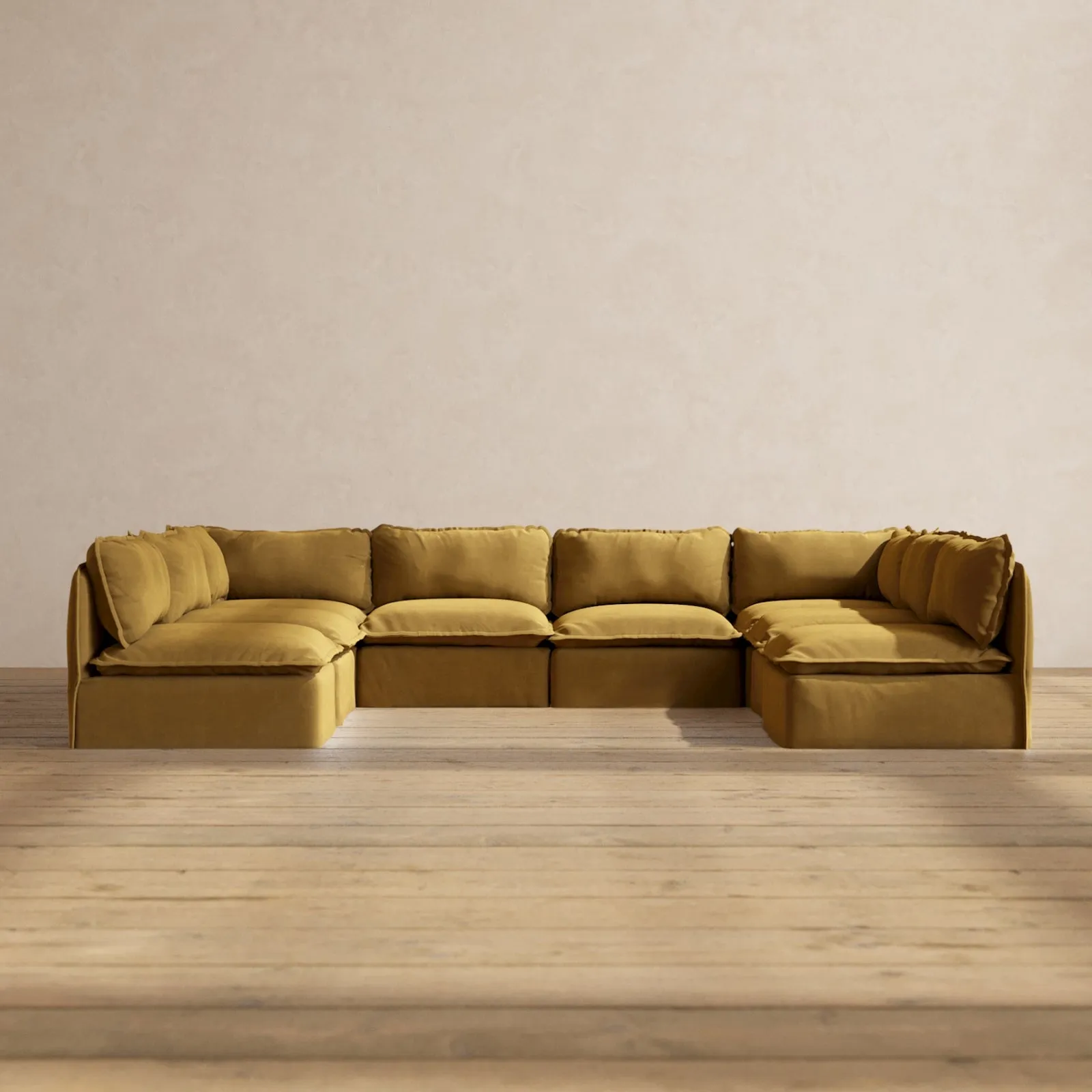 Modular Performance 8-Seater Open-Ends U-Sectional in Toffee | Deluxe Blend