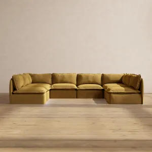 Modular Performance 8-Seater Open-Ends U-Sectional in Toffee | Deluxe Blend