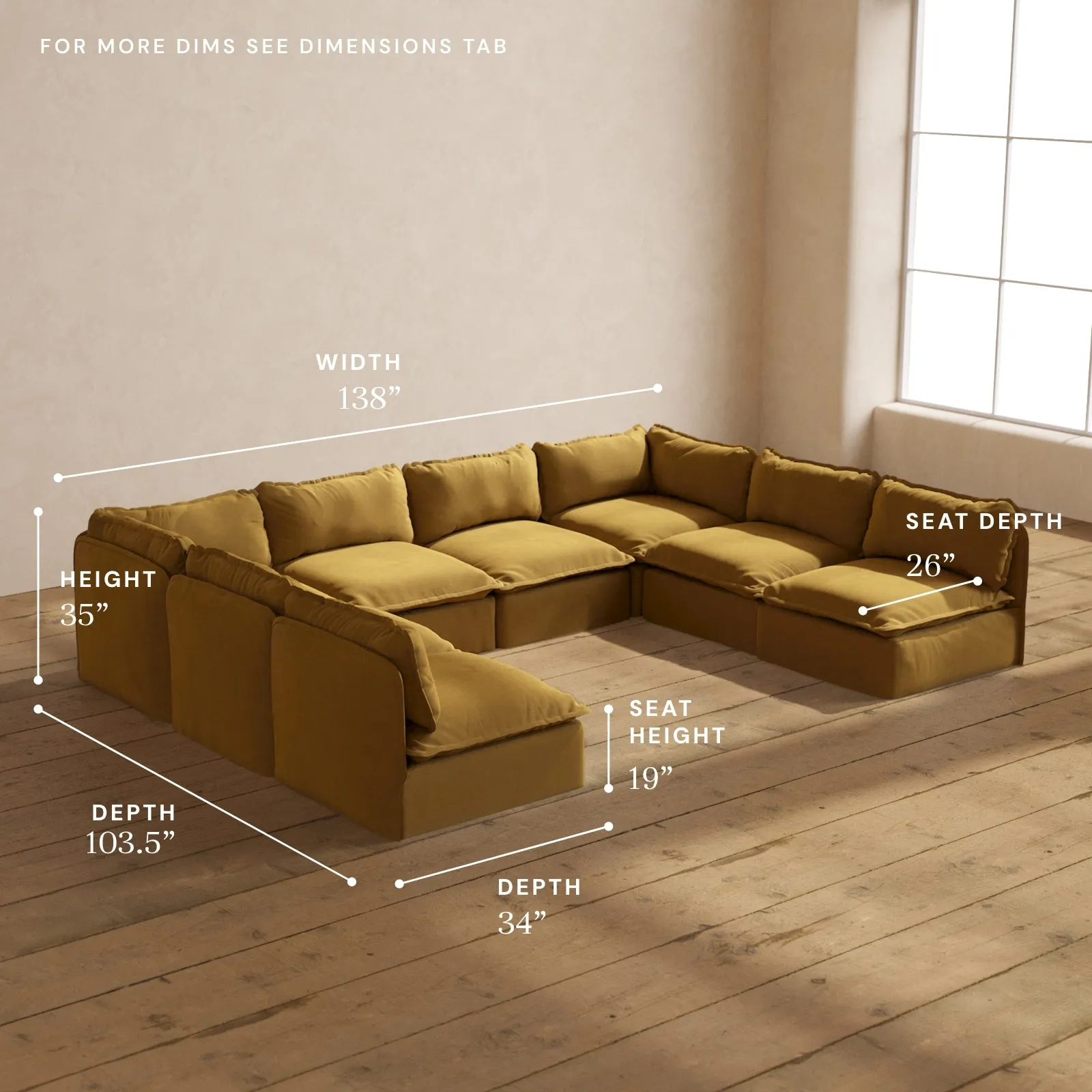 Modular Performance 8-Seater Open-Ends U-Sectional in Toffee | Deluxe Blend