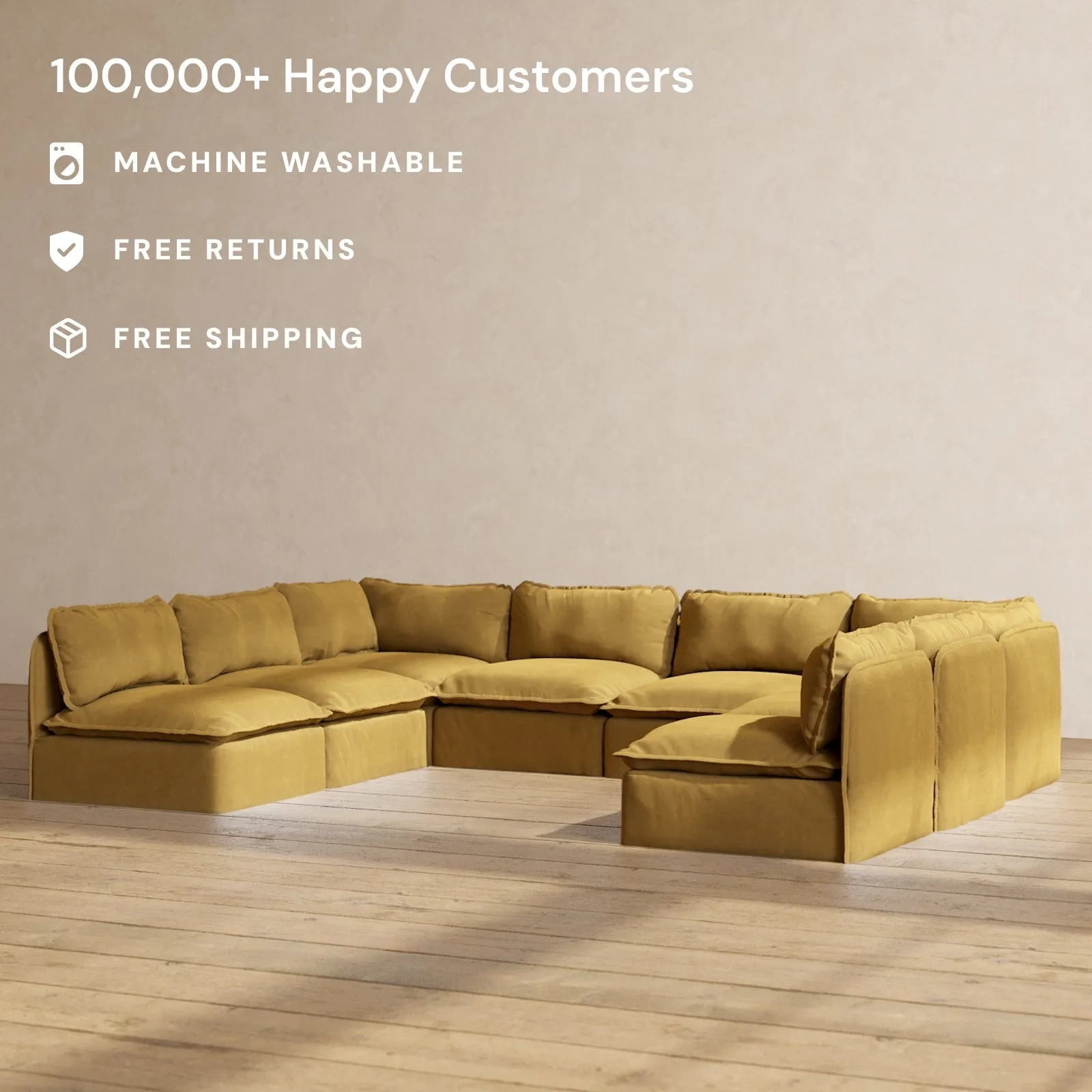 Modular Performance 8-Seater Open-Ends U-Sectional in Toffee | Deluxe Blend