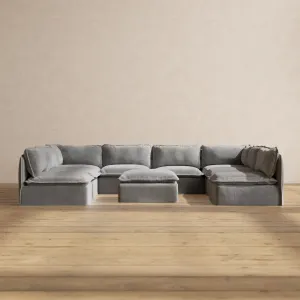 Modular Performance 8-Seater Open-Ends U-Sectional   Ottoman in Ash | Deluxe Blend