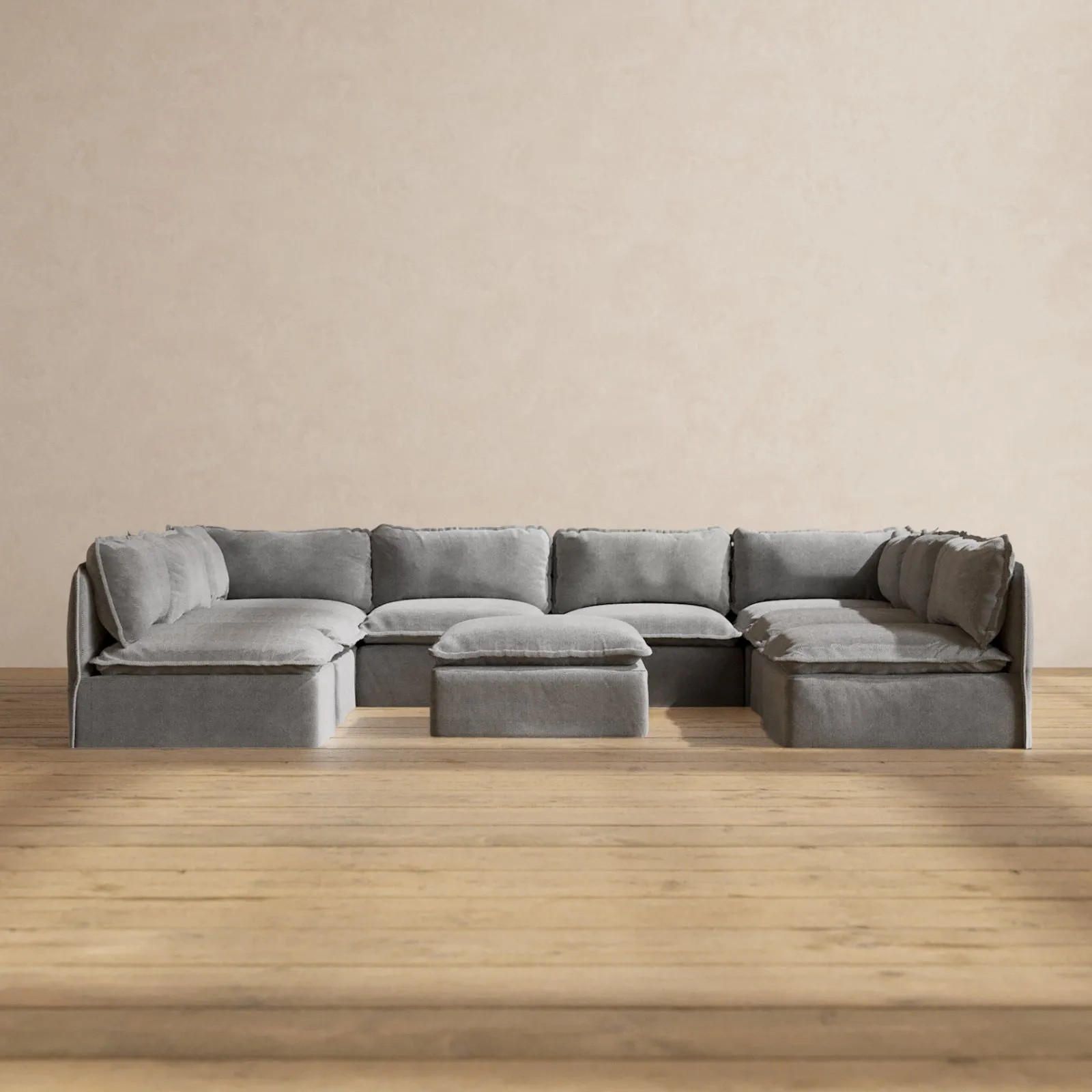 Modular Performance 8-Seater Open-Ends U-Sectional   Ottoman in Ash | Deluxe Blend