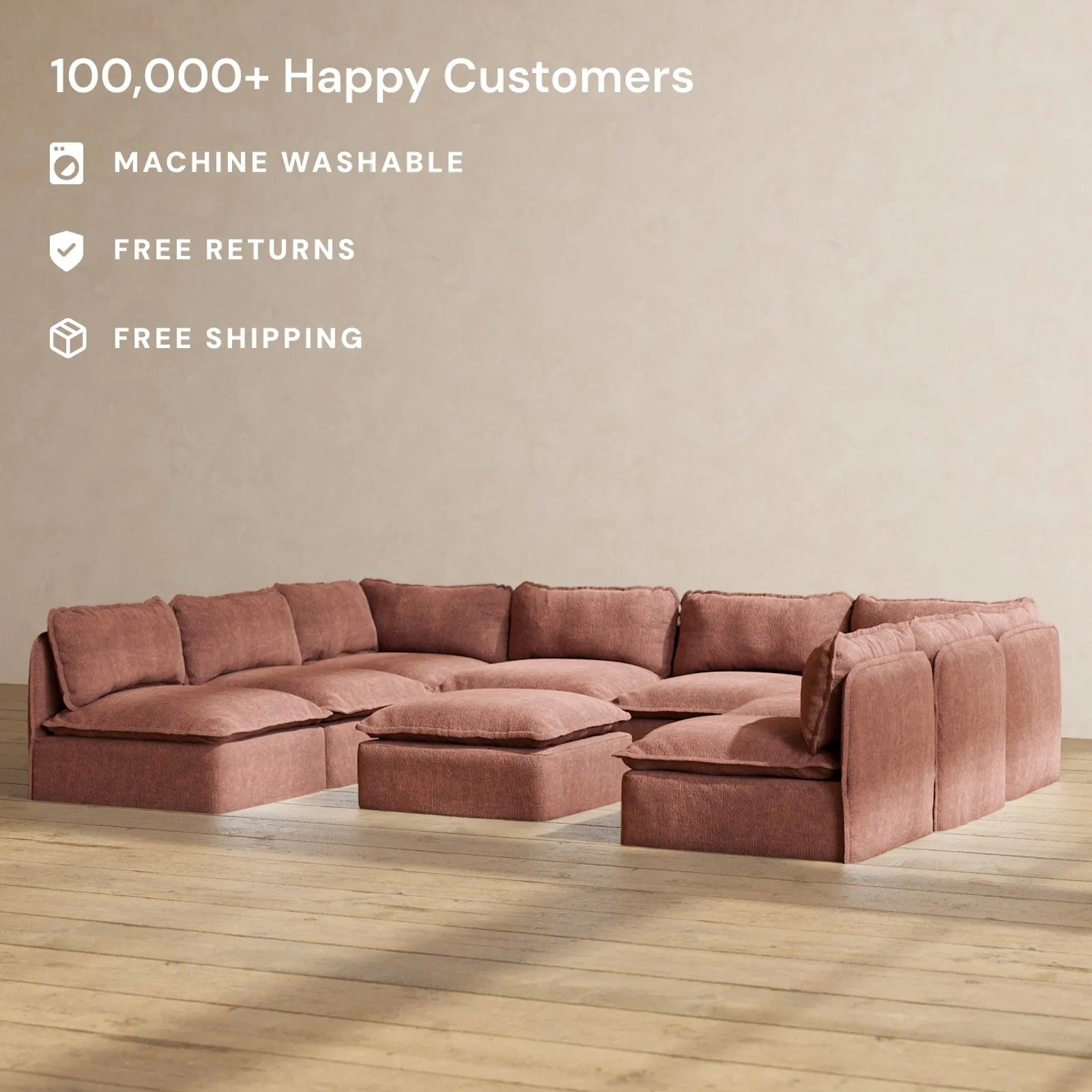 Modular Performance 8-Seater Open-Ends U-Sectional   Ottoman in Chestnut | Deluxe Blend