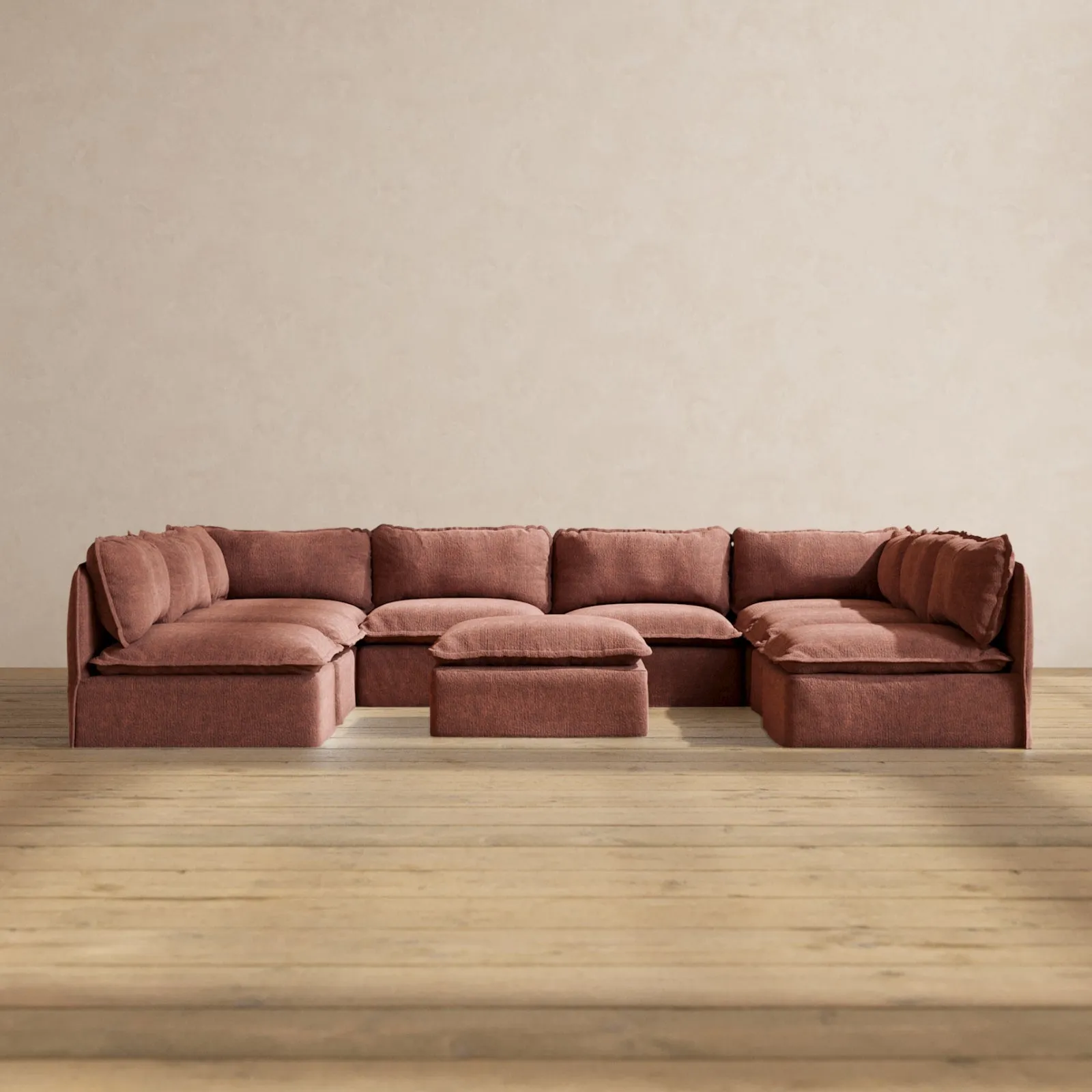 Modular Performance 8-Seater Open-Ends U-Sectional   Ottoman in Chestnut | Deluxe Blend