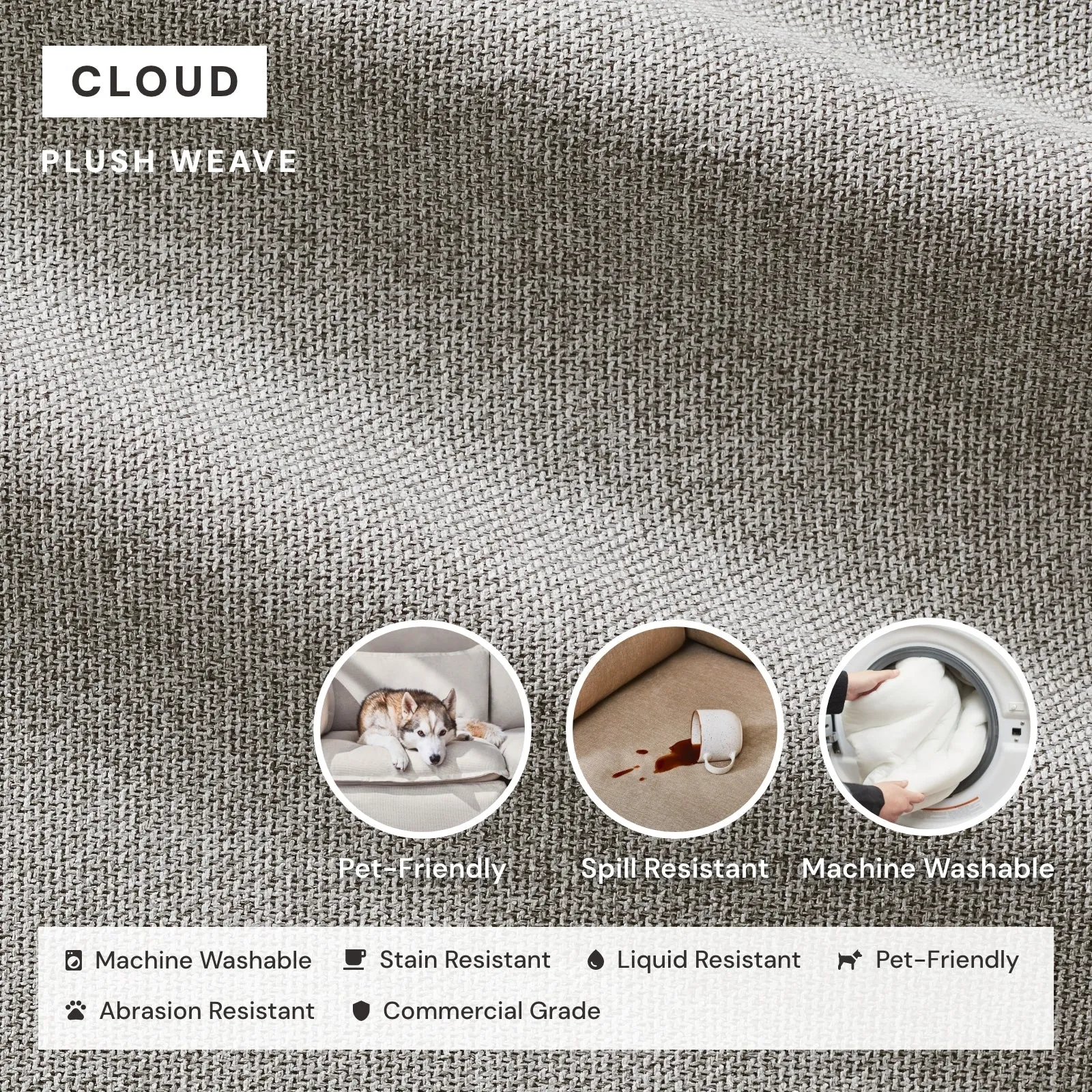 Modular Performance 8-Seater Open-Ends U-Sectional   Ottoman in Cloud | Deluxe Blend