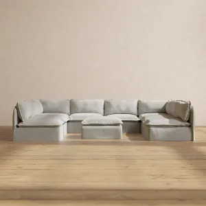 Modular Performance 8-Seater Open-Ends U-Sectional   Ottoman in Cloud | Deluxe Blend