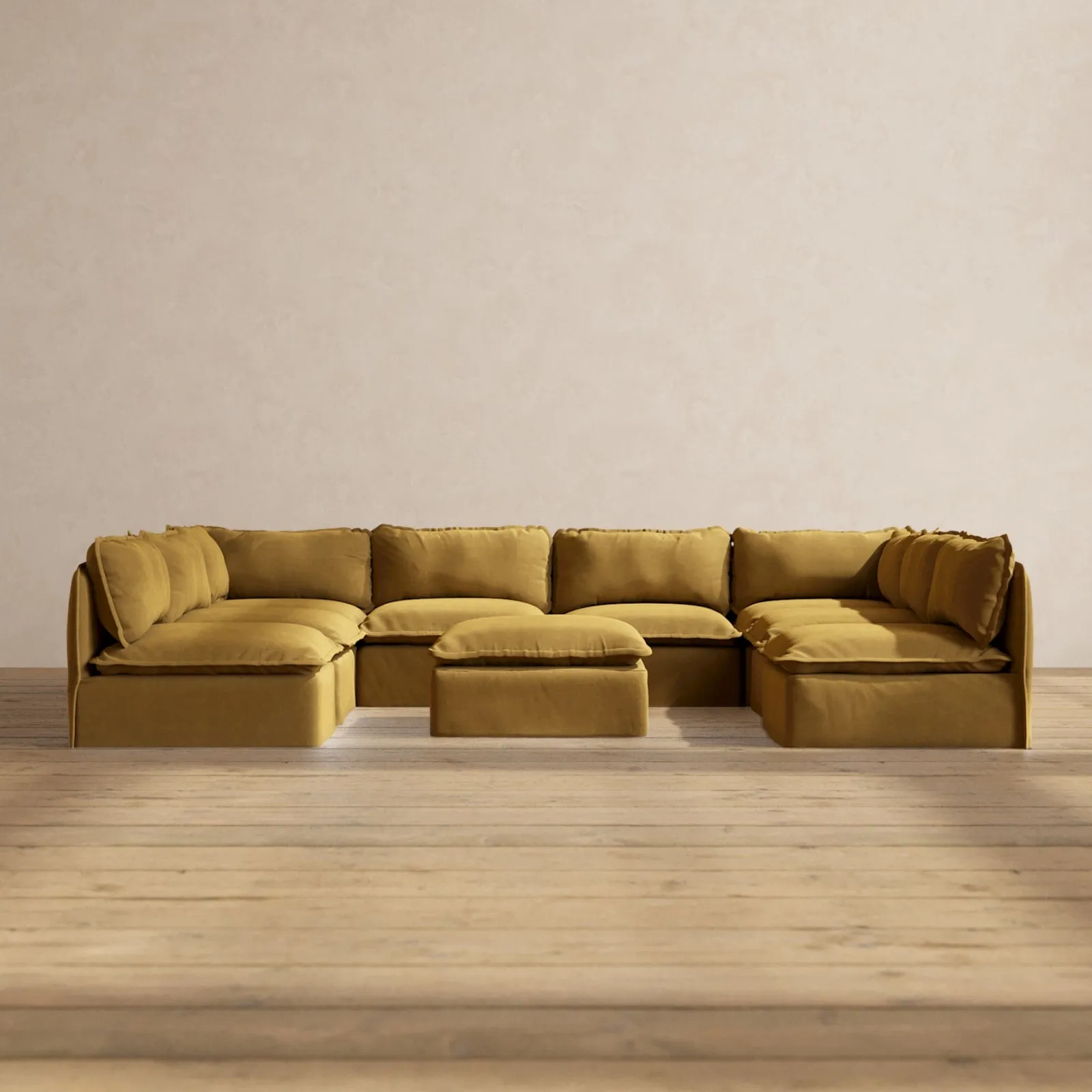 Modular Performance 8-Seater Open-Ends U-Sectional   Ottoman in Toffee | Deluxe Blend