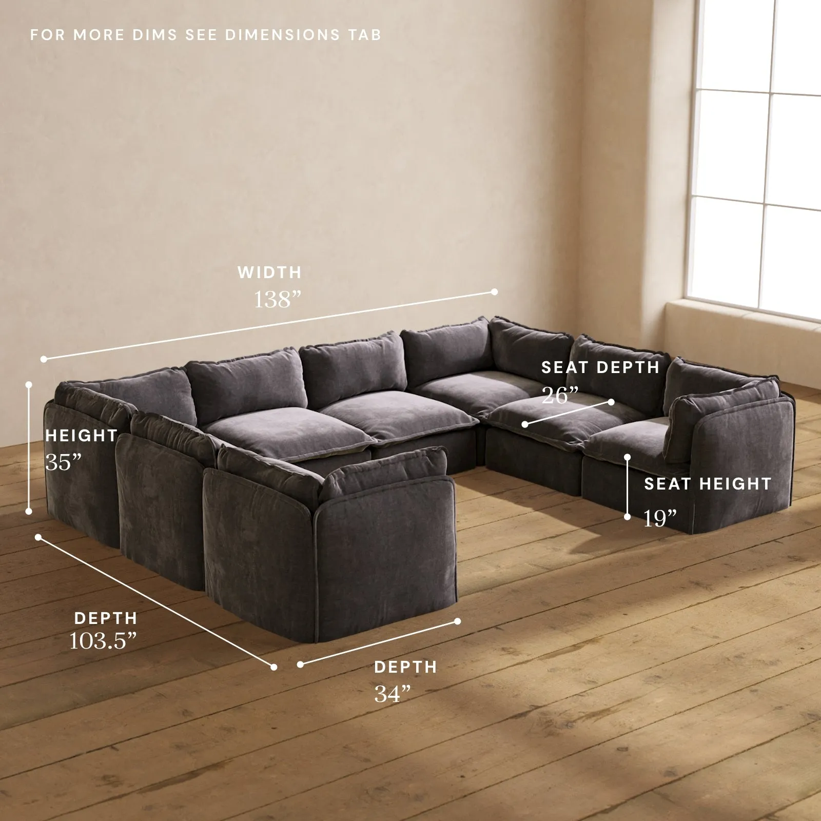 Modular Performance 8-Seater U-Sectional in Cinder | Deluxe Blend