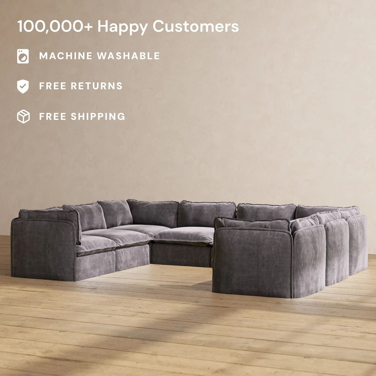 Modular Performance 8-Seater U-Sectional in Cinder | Deluxe Blend