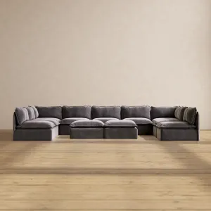 Modular Performance 9-Seater Open-Ends U-Sectional   Bench Ottoman in Cinder | Deluxe Blend