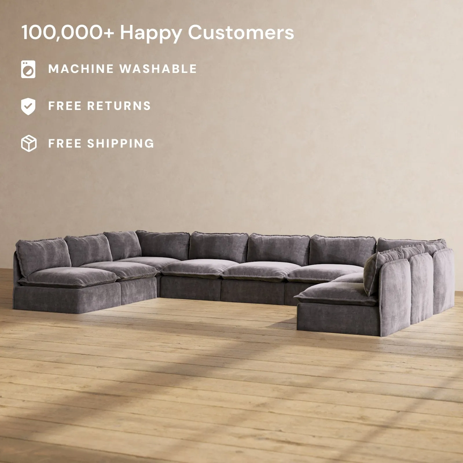 Modular Performance 9-Seater Open-Ends U-Sectional in Cinder | Deluxe Blend