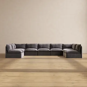 Modular Performance 9-Seater Open-Ends U-Sectional in Cinder | Deluxe Blend