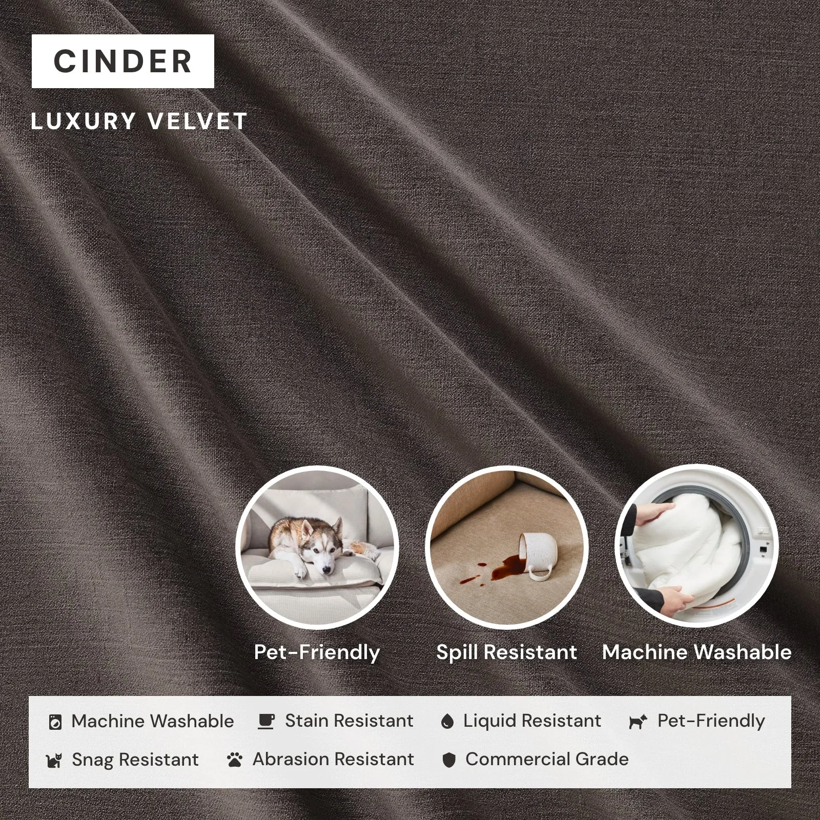 Modular Performance 9-Seater Open-Ends U-Sectional in Cinder | Deluxe Blend