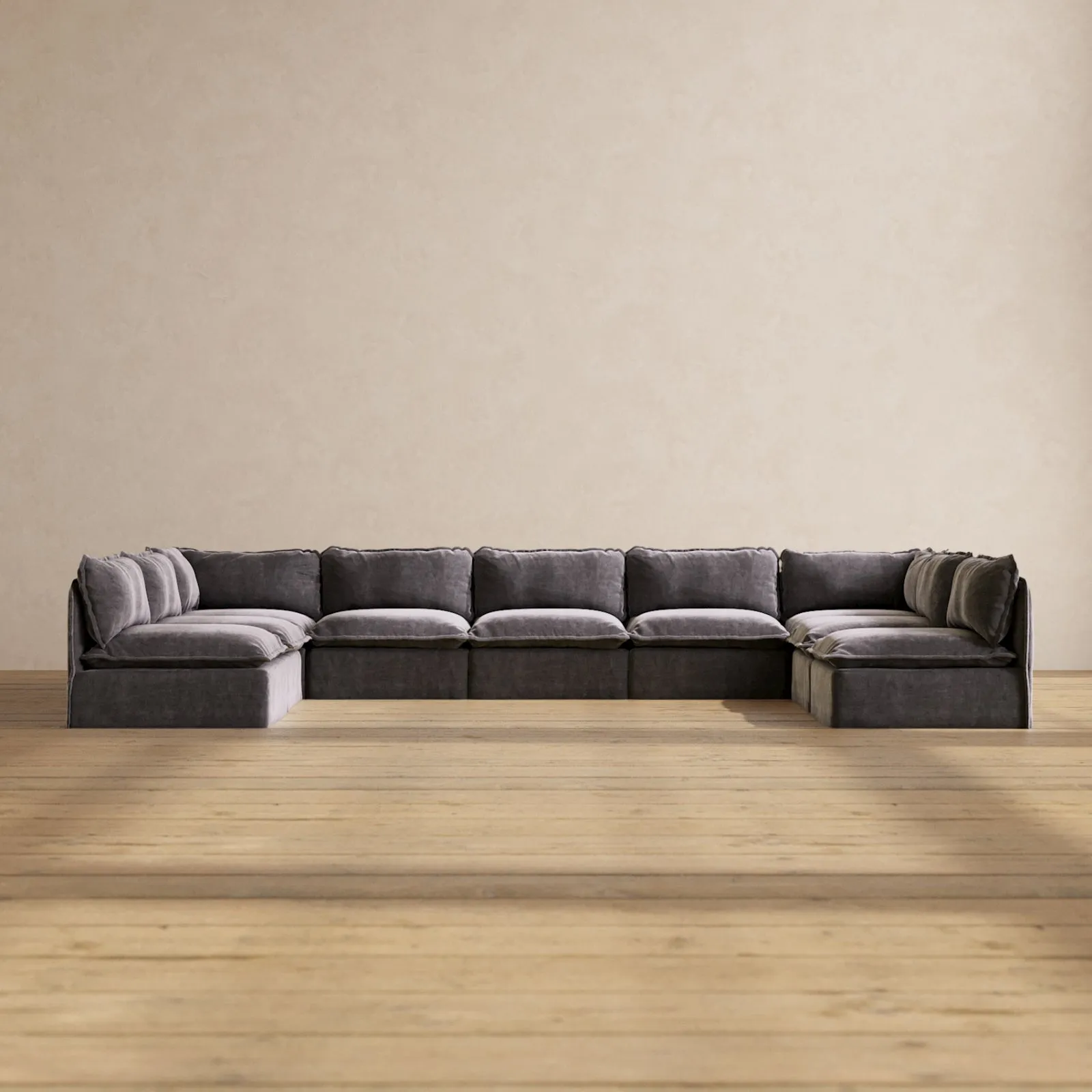 Modular Performance 9-Seater Open-Ends U-Sectional in Cinder | Deluxe Blend
