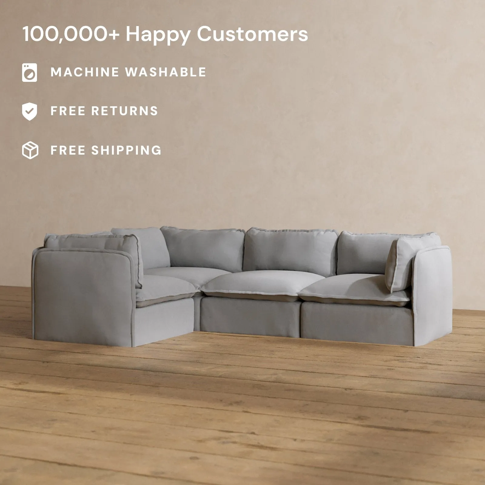 Modular Washable 4-Seater Corner Sectional in Pumice | Memorix  Seat | Contour Pillow
