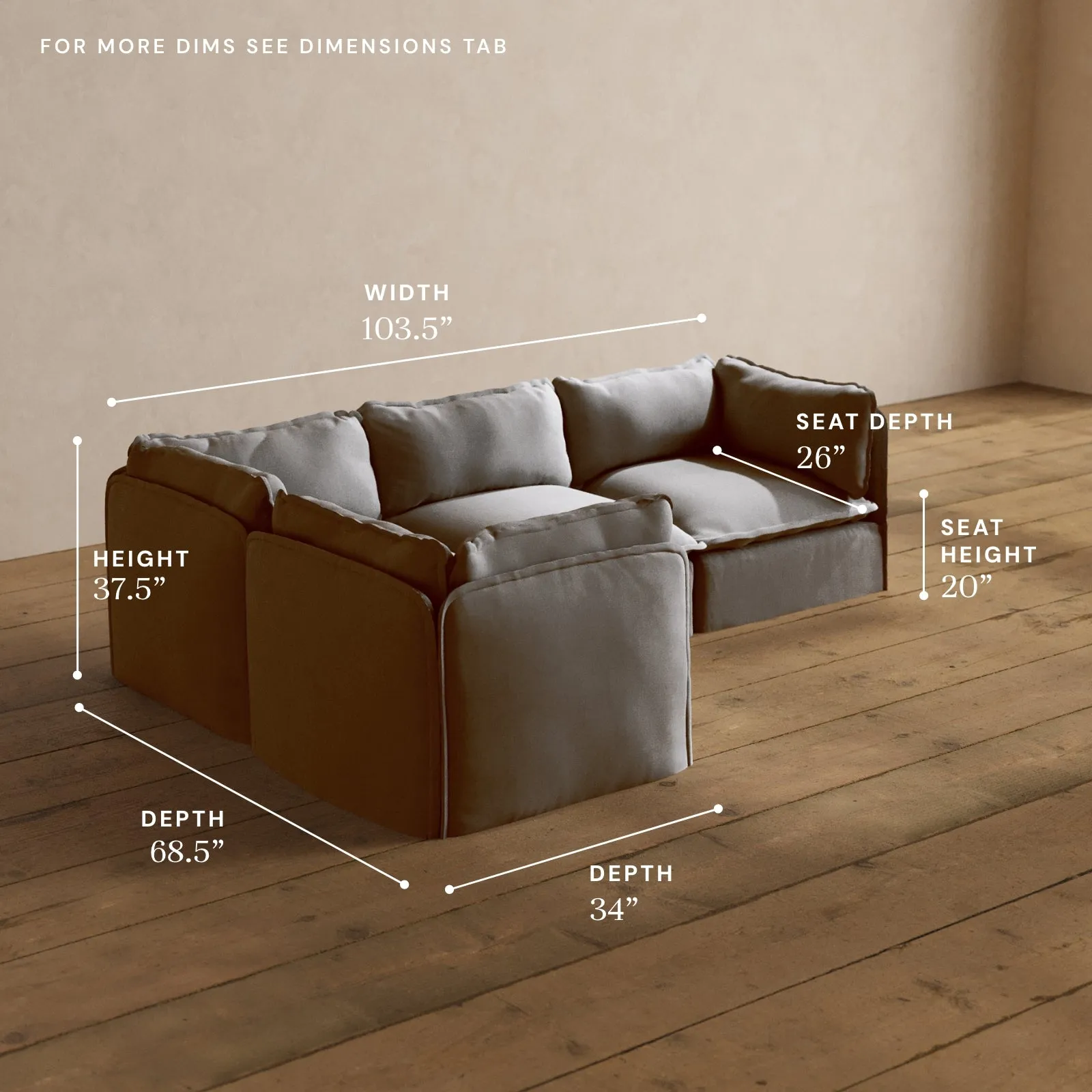 Modular Washable 4-Seater Corner Sectional in Pumice | Memorix  Seat | Contour Pillow
