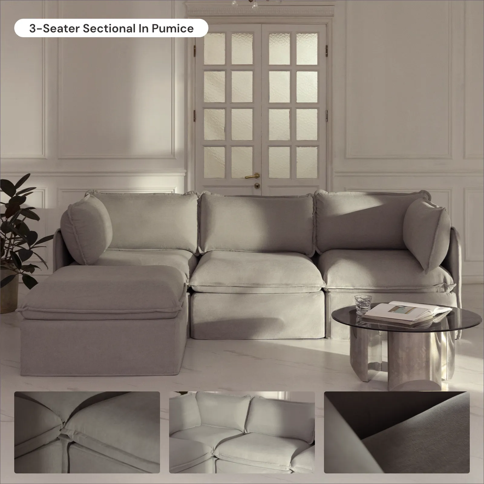 Modular Washable 4-Seater Corner Sectional in Pumice | Memorix  Seat | Contour Pillow