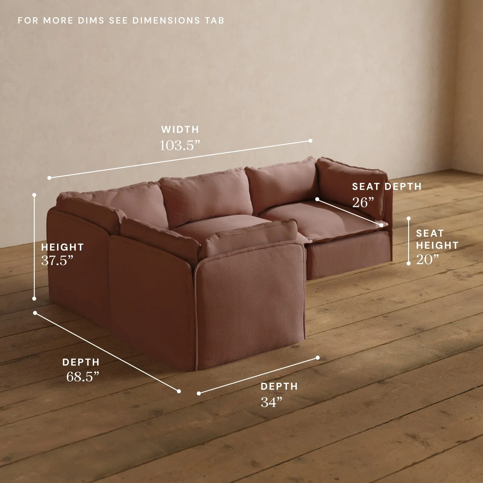 Modular Washable 4-Seater Corner Sectional in Sakura | Deluxe  Seat | Cloud Pillow