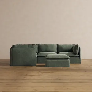 Modular Washable 4-Seater Corner Sectional   Ottoman in Willow | Deluxe  Seat | Cloud Pillow