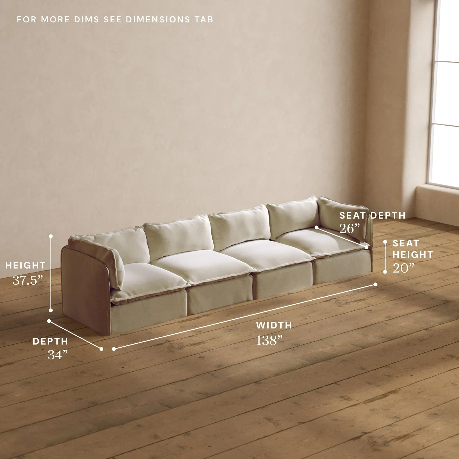 Modular Washable 4-Seater in Coco | Deluxe  Seat | Cloud Pillow