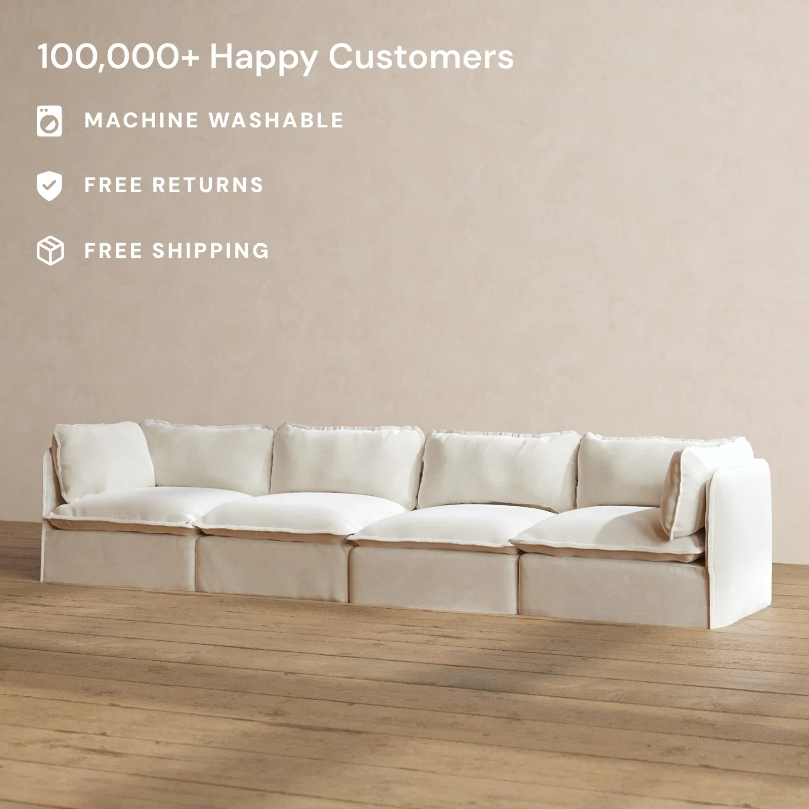 Modular Washable 4-Seater in Coco | Deluxe  Seat | Cloud Pillow
