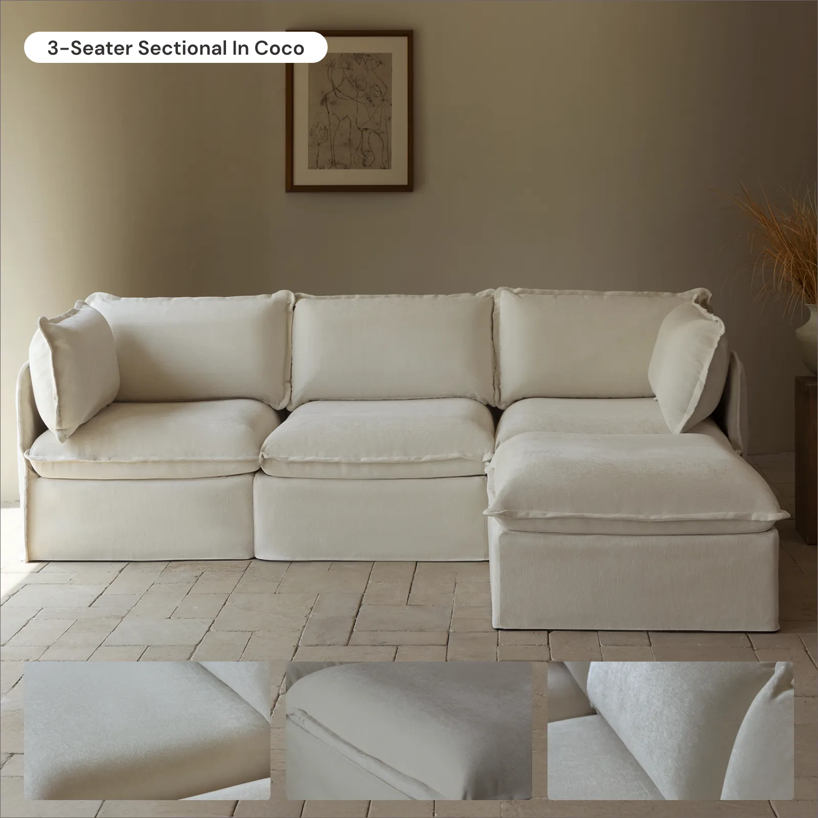 Modular Washable 4-Seater in Coco | Deluxe  Seat | Cloud Pillow