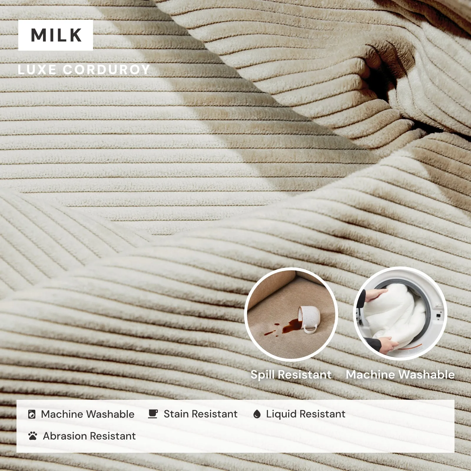 Modular Washable 4-Seater in Milk | Deluxe  Seat | Cloud Pillow
