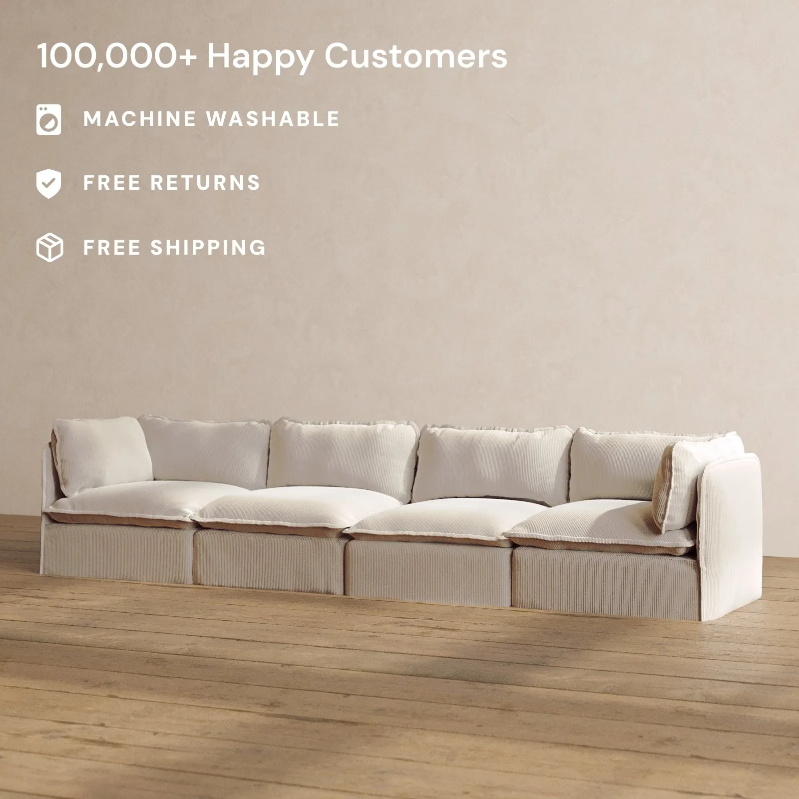 Modular Washable 4-Seater in Milk | Deluxe  Seat | Cloud Pillow