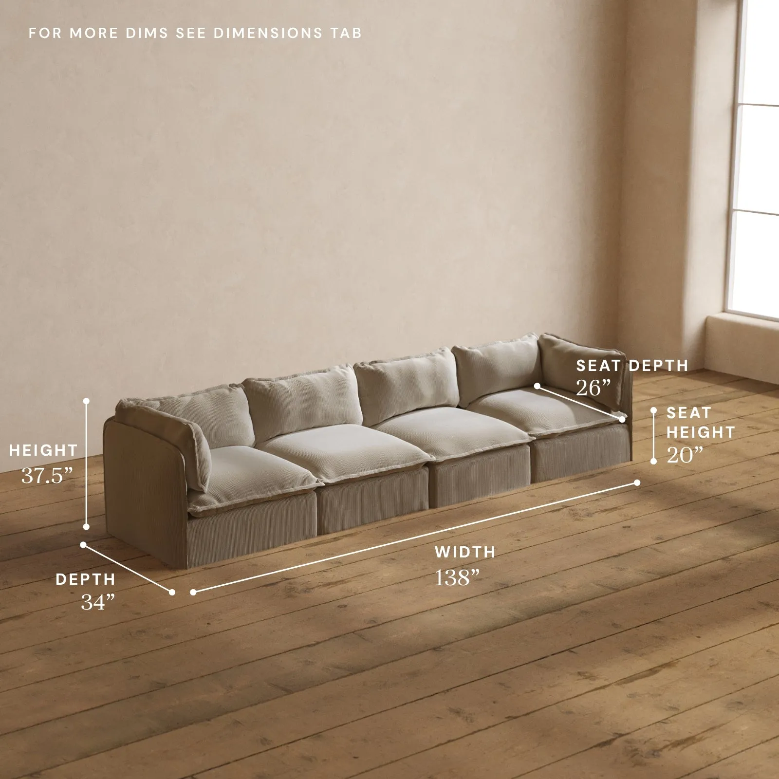 Modular Washable 4-Seater in Milk | Deluxe  Seat | Cloud Pillow