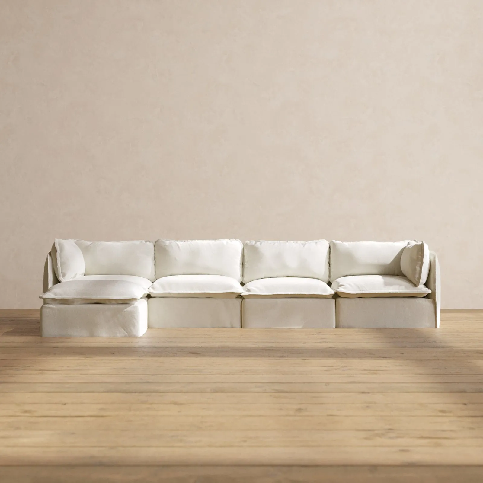 Modular Washable 4-Seater Sectional in Eggshell | Memorix  Seat | Contour Pillow
