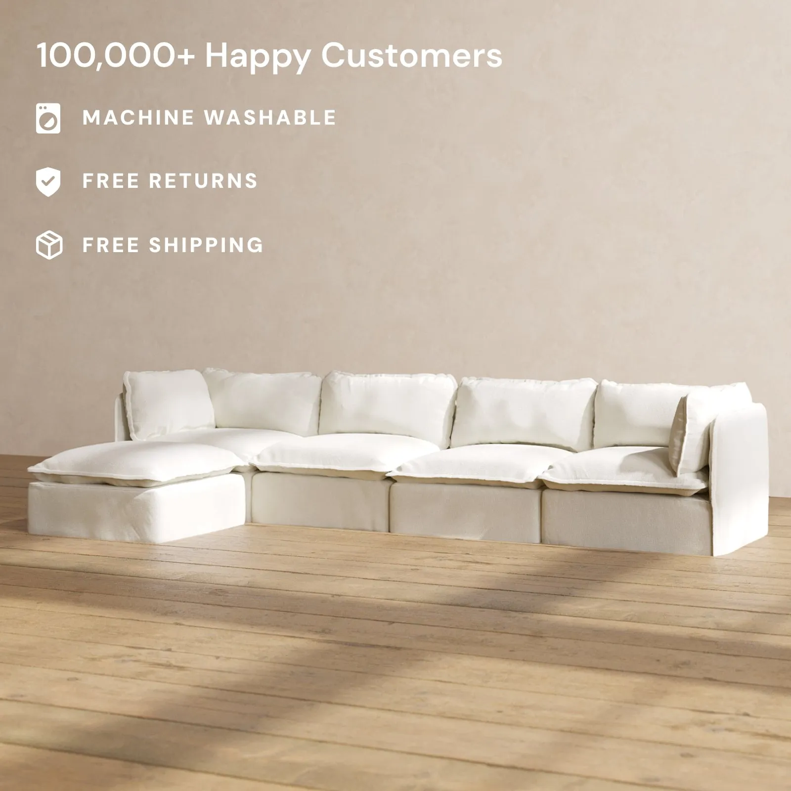 Modular Washable 4-Seater Sectional in Eggshell | Memorix  Seat | Contour Pillow