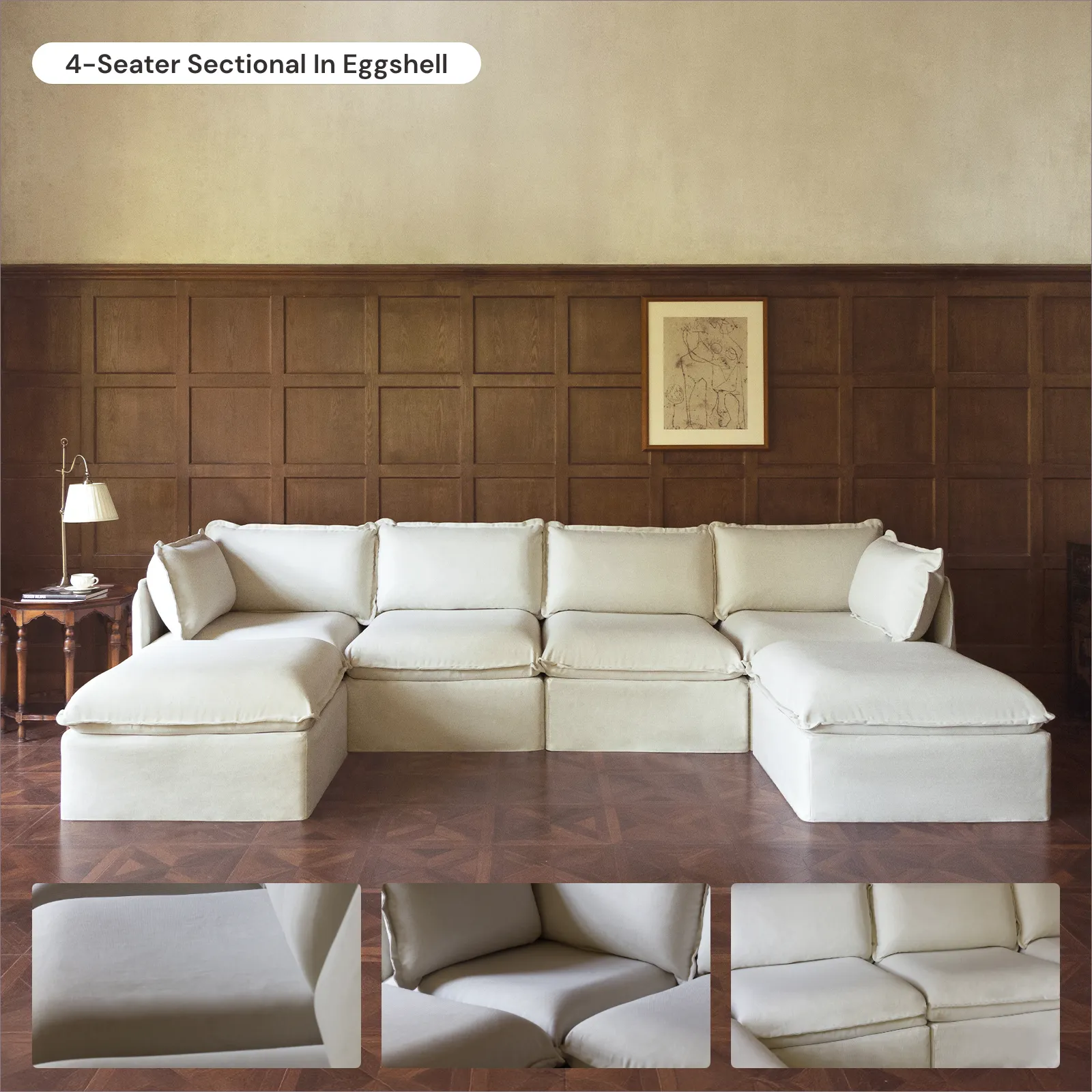 Modular Washable 4-Seater Sectional in Eggshell | Memorix  Seat | Contour Pillow
