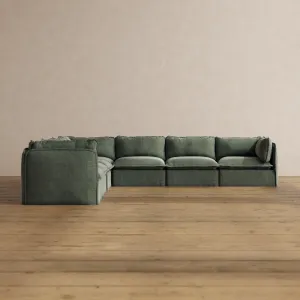 Modular Washable 7-Seater Corner Sectional in Willow | Deluxe  Seat | Cloud Pillow