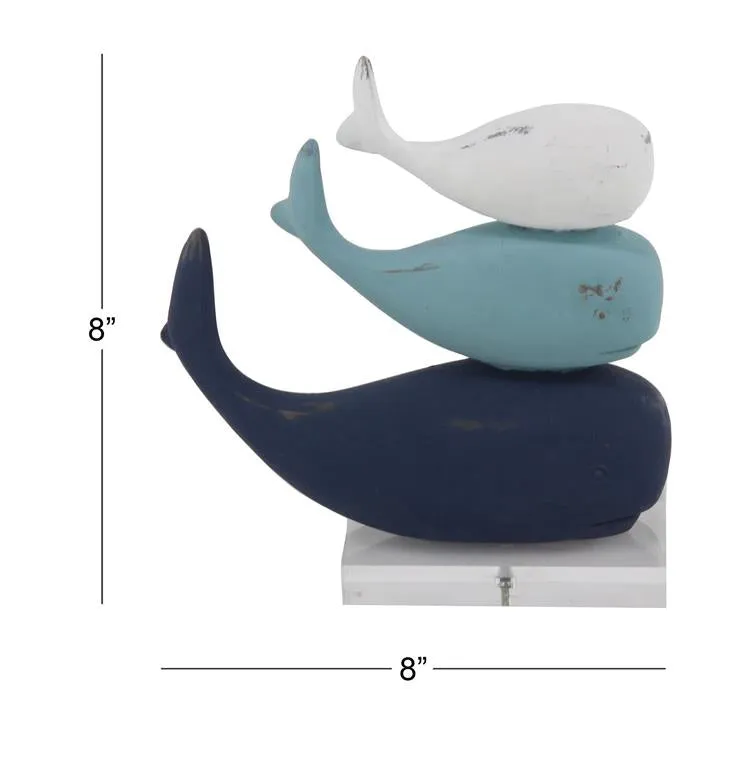 MULTI COLORED POLYSTONE WHALE SCULPTURE WITH ACRYLIC BASE