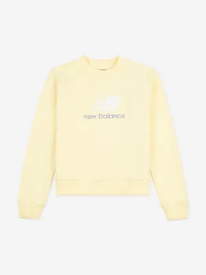 New Balance Girls French Terry Stacked Logo Sweatshirt in Yellow