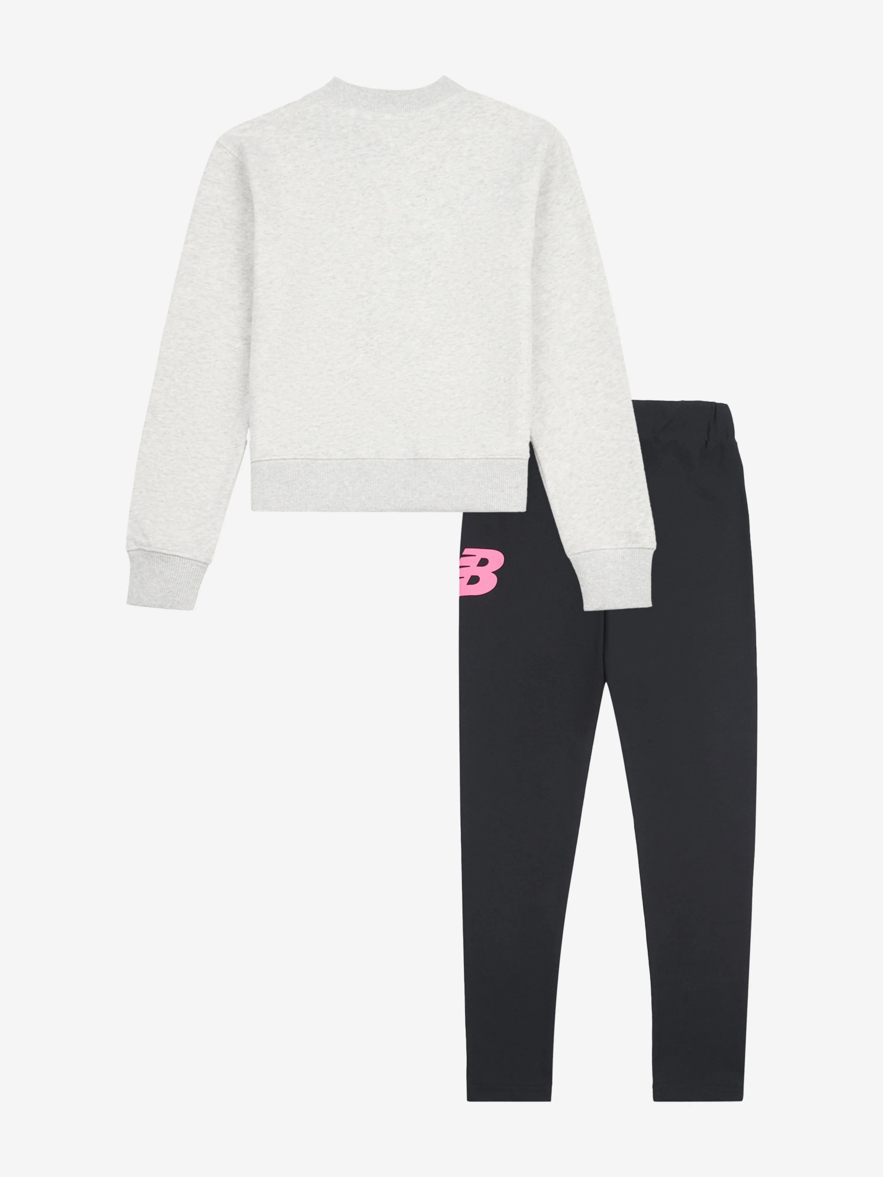 New Balance Girls Stacked Logo Sweatshirt and Leggings Set in Grey