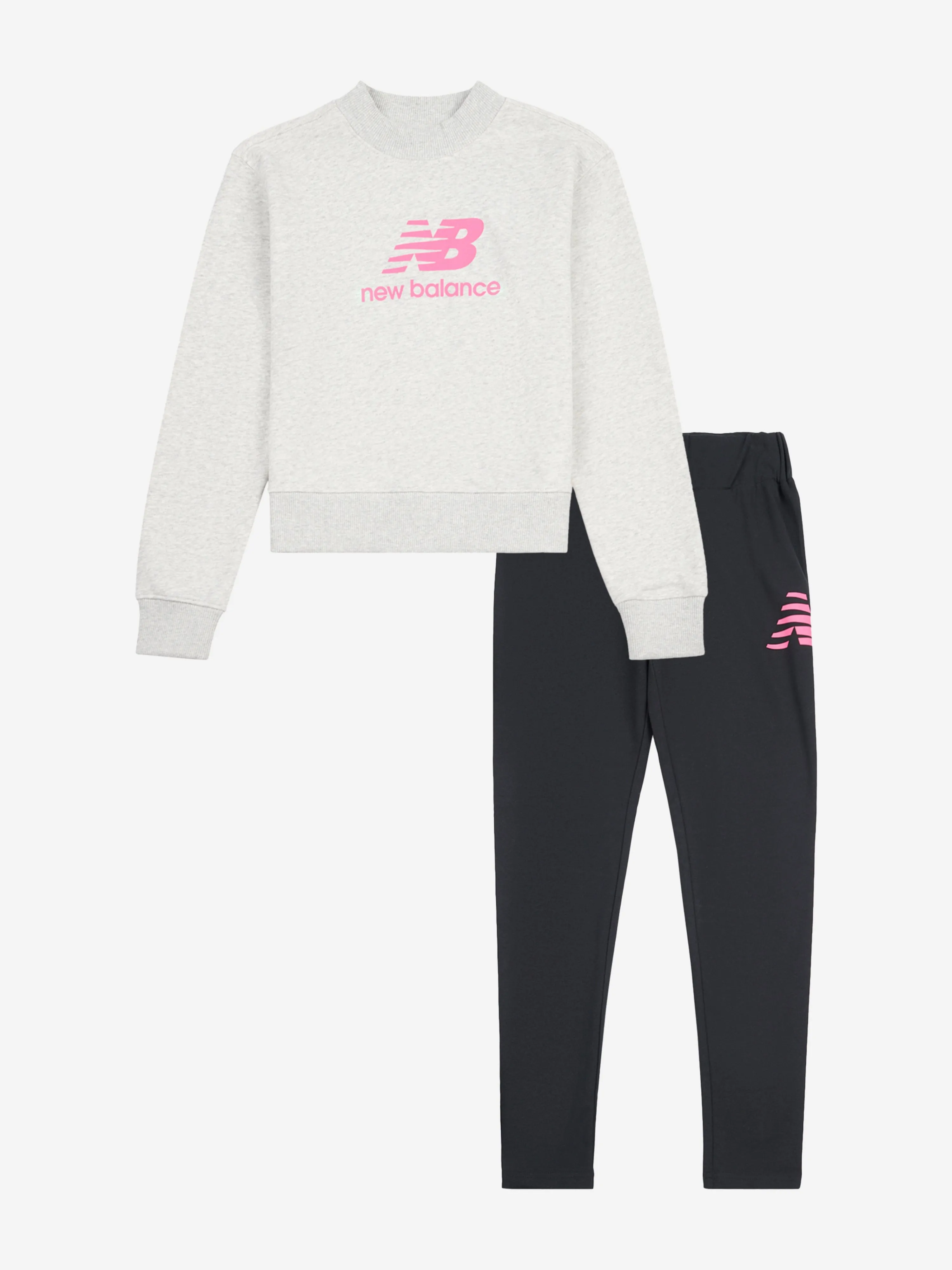 New Balance Girls Stacked Logo Sweatshirt and Leggings Set in Grey
