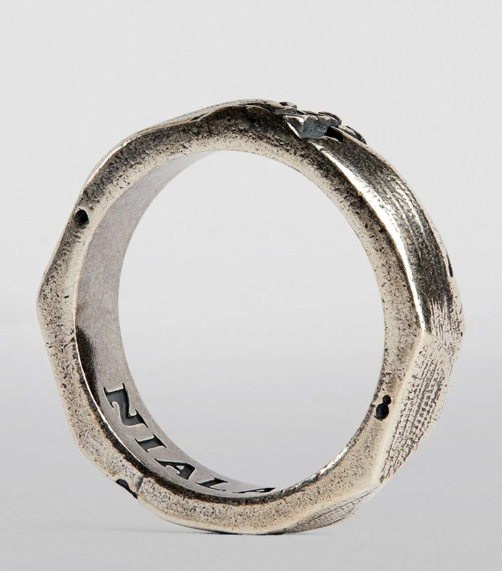 Nialaya Men's Carved Vintage Silver Ring