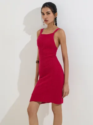 Nuon Magenta Knit-Textured Cotton Bodycon Dress