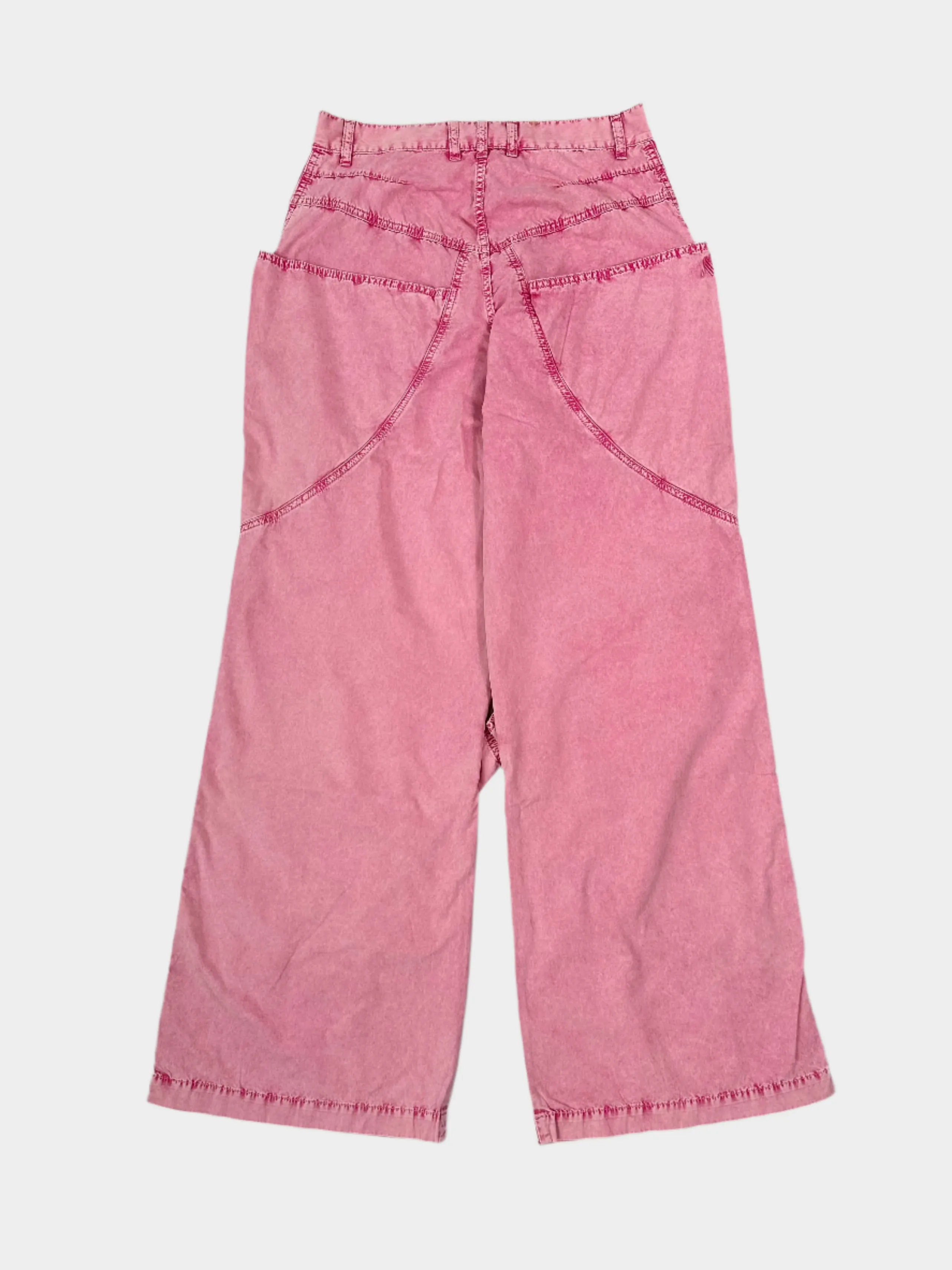 Pantaloni Rosa In Cotone Effetto Denim Con Cuciture Decorative