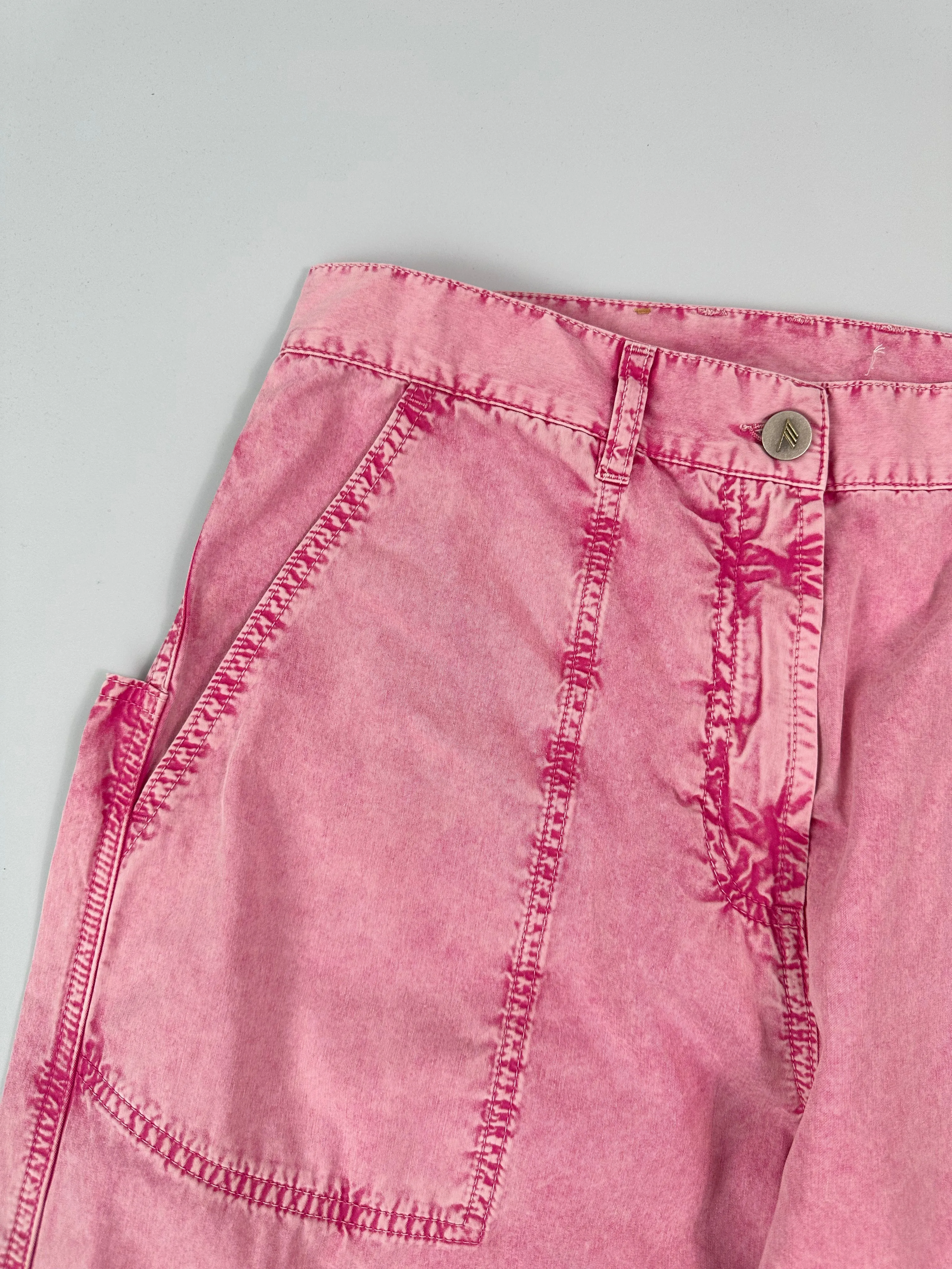 Pantaloni Rosa In Cotone Effetto Denim Con Cuciture Decorative