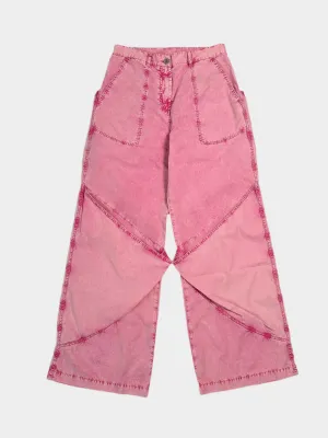Pantaloni Rosa In Cotone Effetto Denim Con Cuciture Decorative