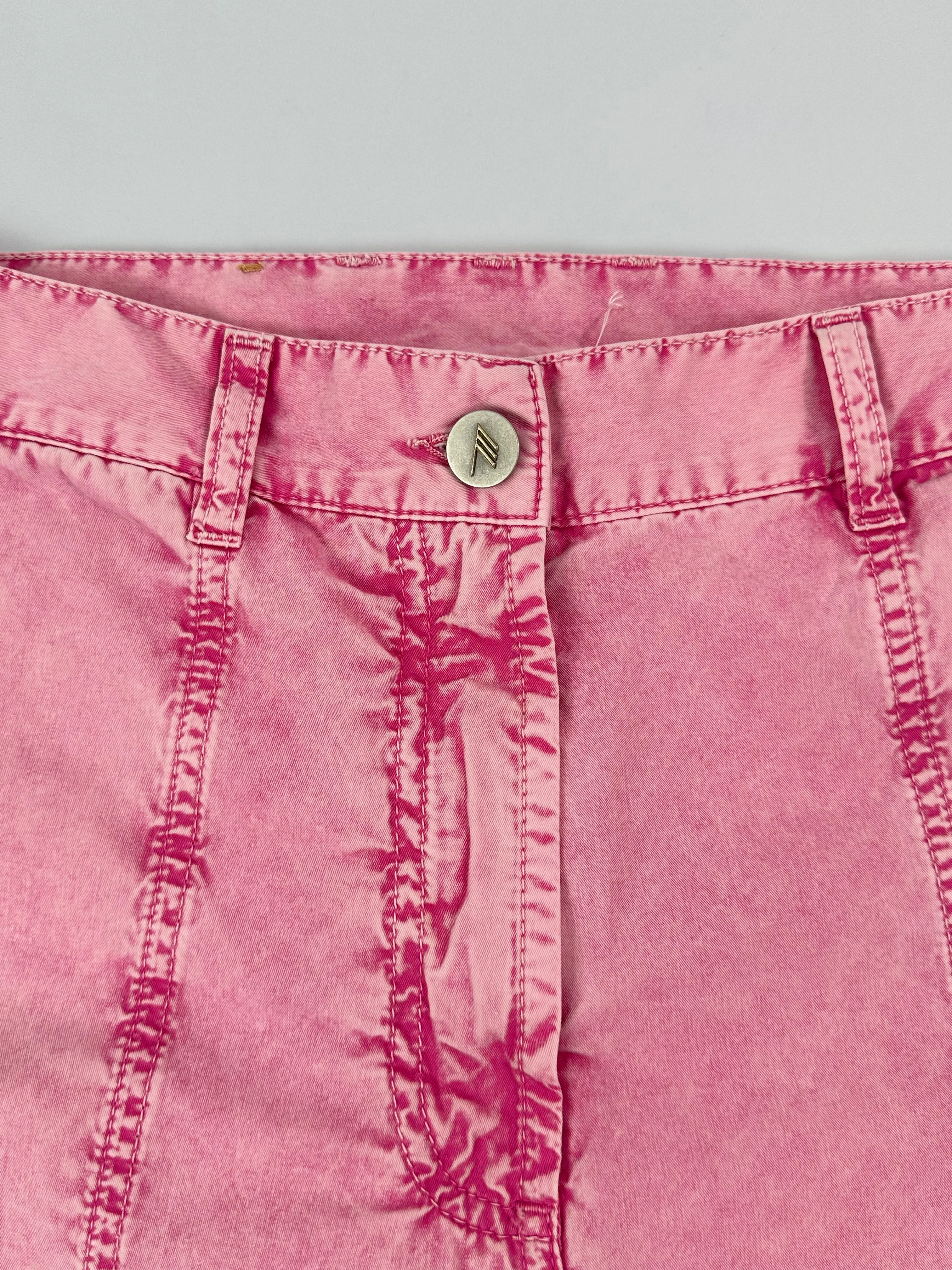 Pantaloni Rosa In Cotone Effetto Denim Con Cuciture Decorative