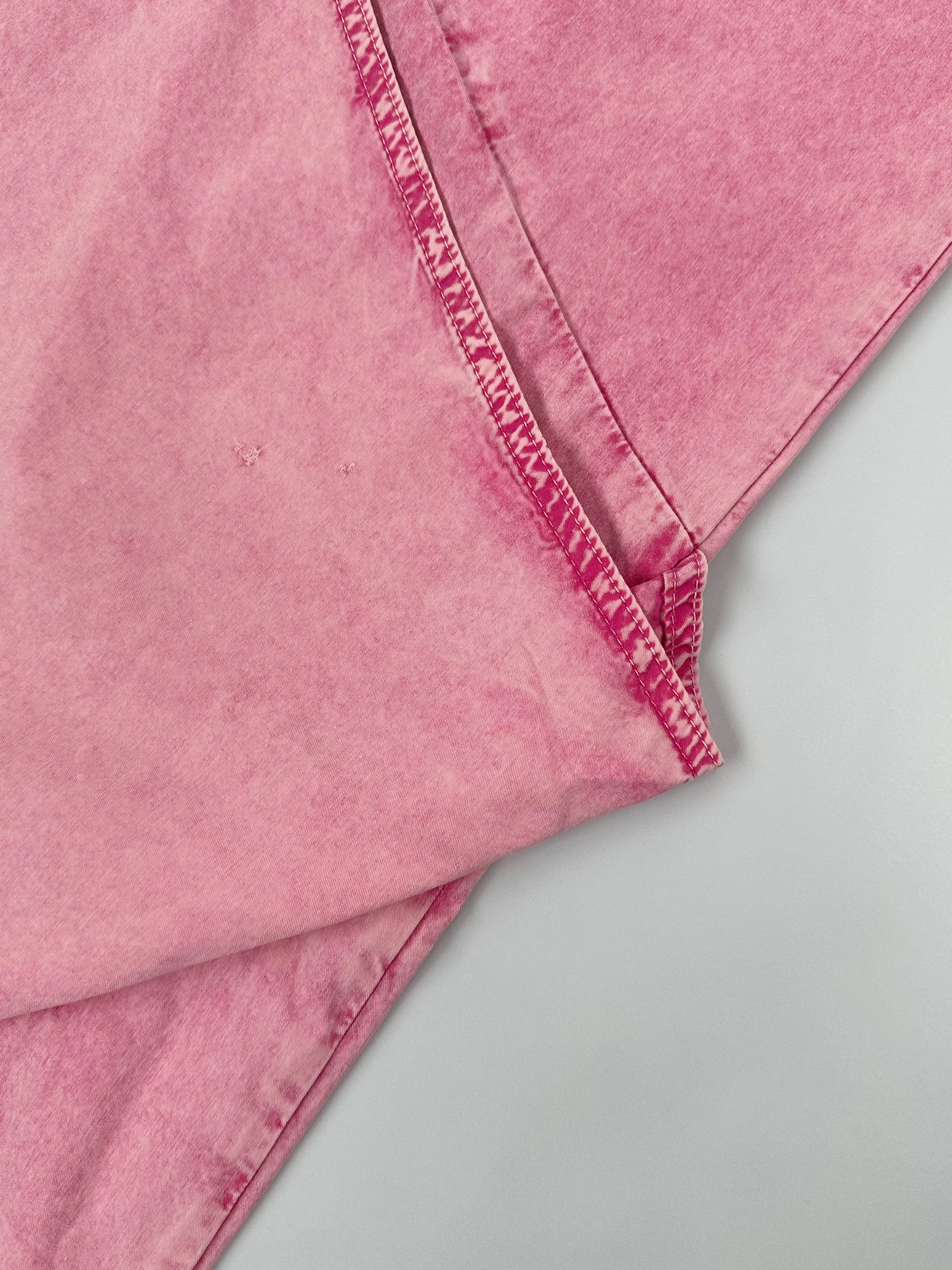 Pantaloni Rosa In Cotone Effetto Denim Con Cuciture Decorative