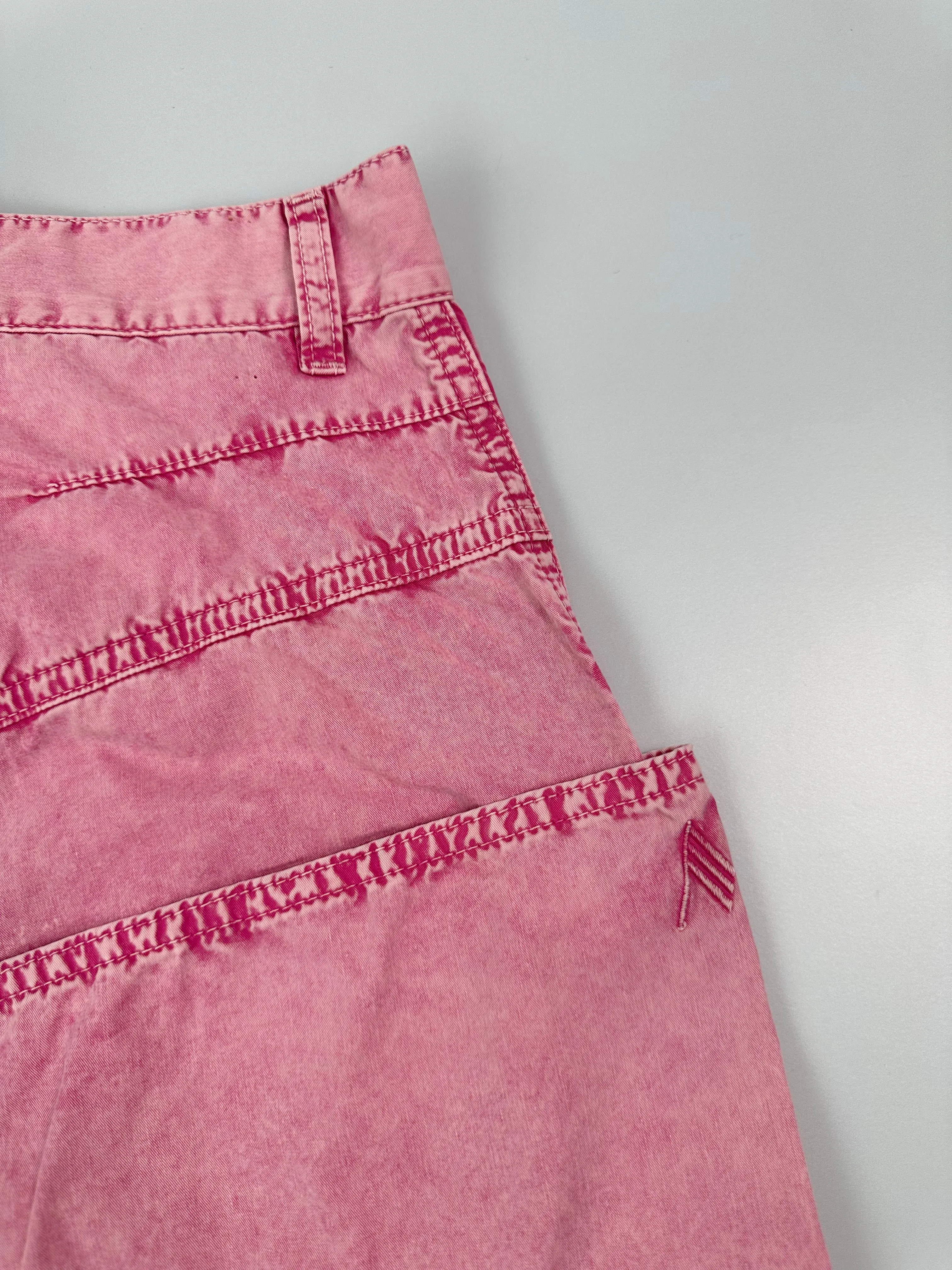 Pantaloni Rosa In Cotone Effetto Denim Con Cuciture Decorative