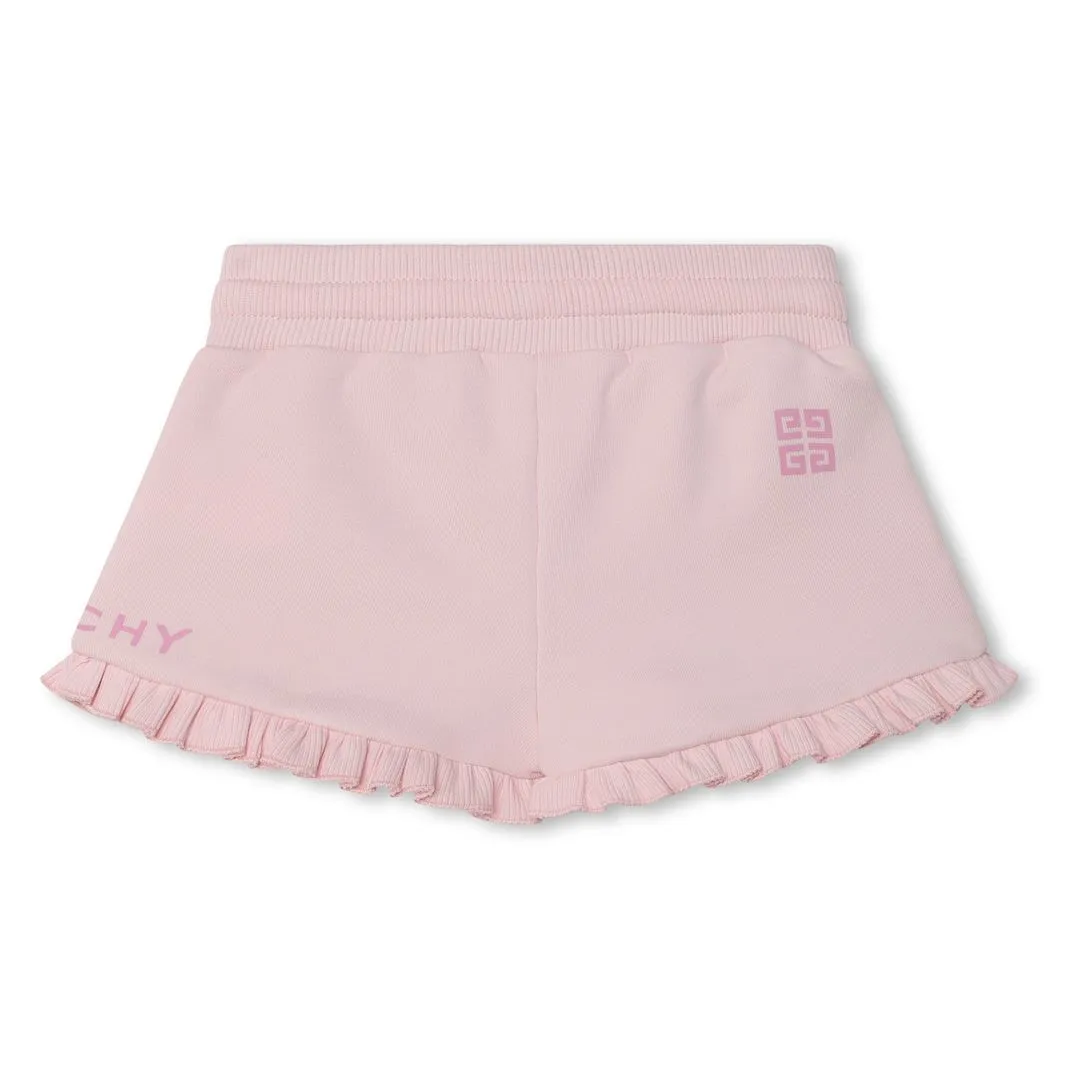Pink Logo Print Ruffled Shorts