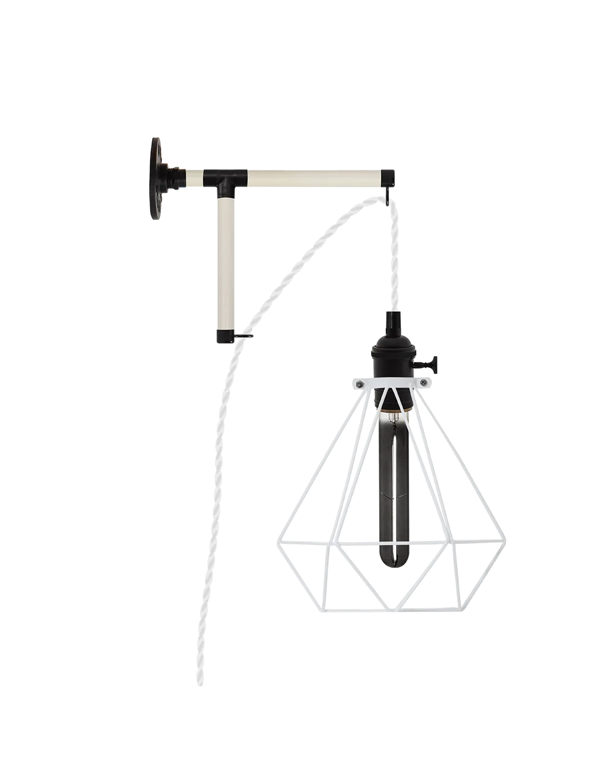 Plug-in L-Bracket Wall Sconce: Black and White