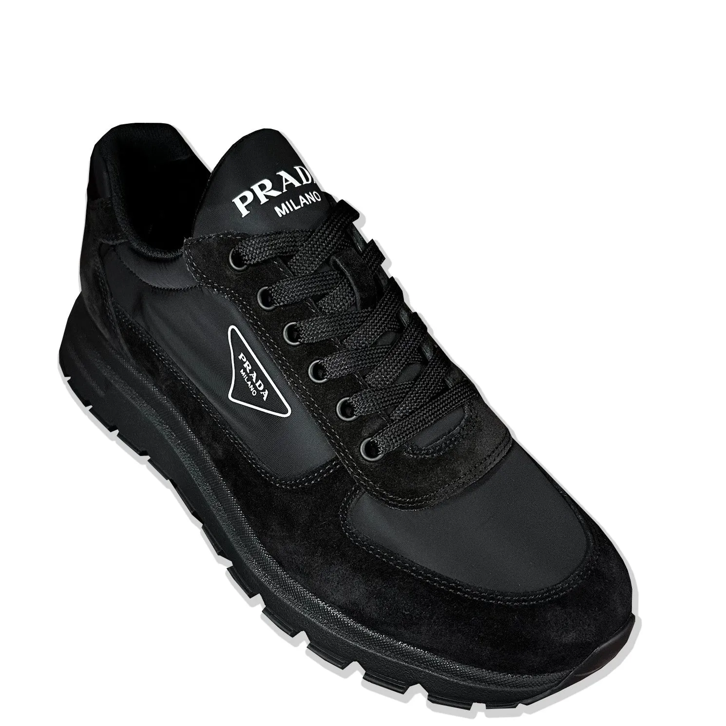 Prada Black Triangle Suede & Nylon Runners