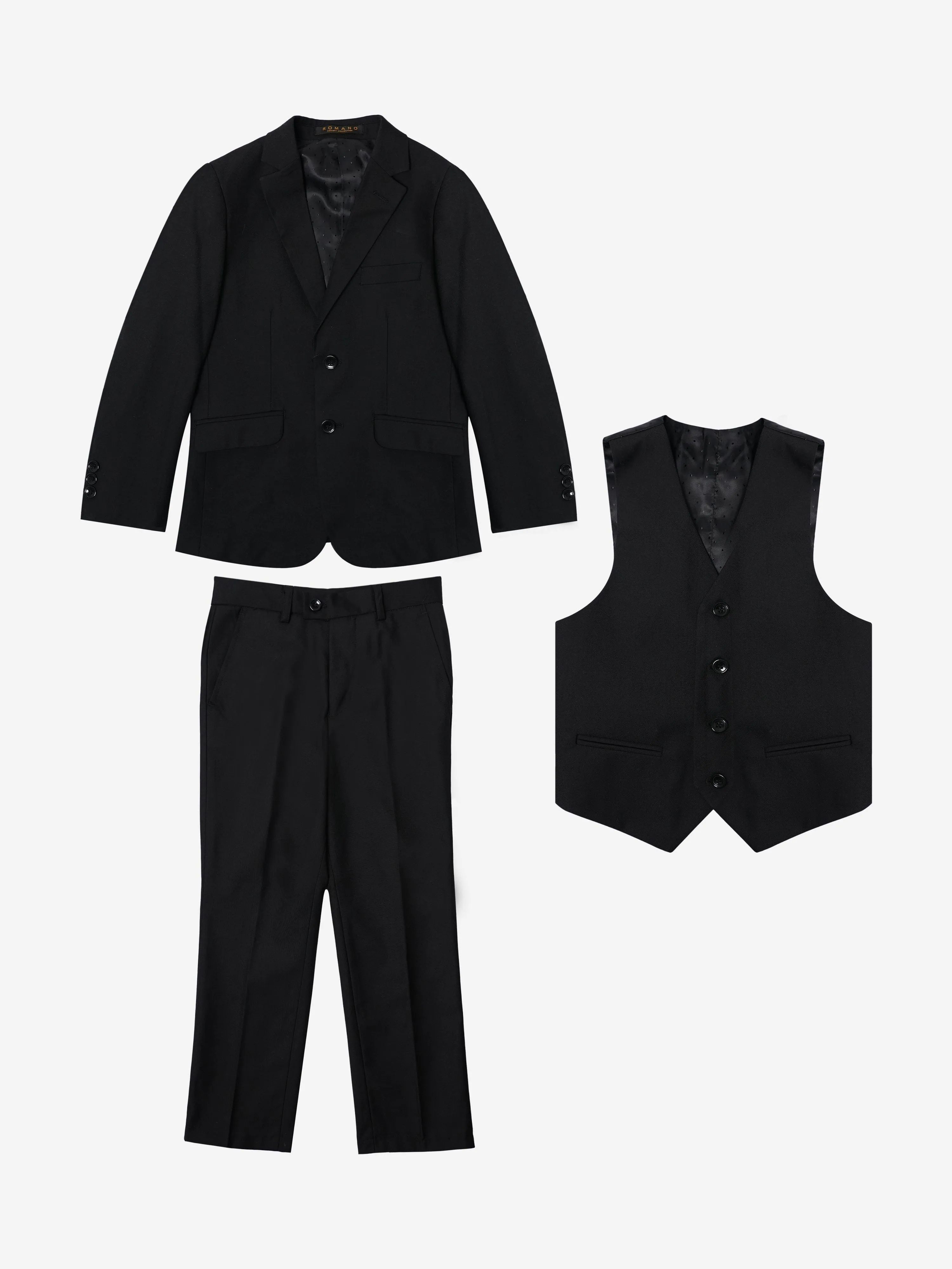Romano Boys 3 Piece Suit in Black
